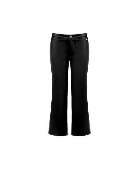 Calças cropped em neopreno leve acetinado com efeito de pele e bolsos Rinascimento