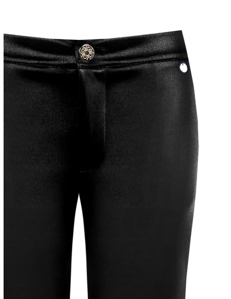 Calças cropped em neopreno leve acetinado com efeito de pele e bolsos Rinascimento