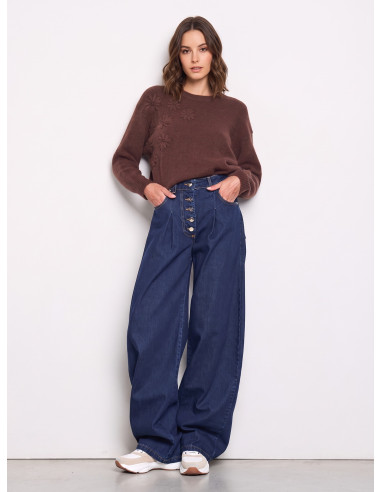 Calças de ganga wide leg com pinças Rinascimento
