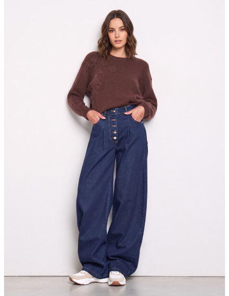Calças de ganga wide leg com pinças Rinascimento