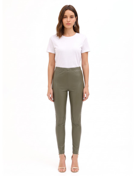 Leggings em imitação de pele com elástico na cintura Rinascimento