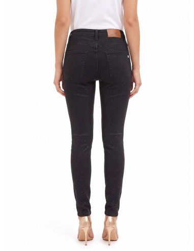 Jeans skinny elásticos revestidos de lantejoulas na parte da frente Rinascimento