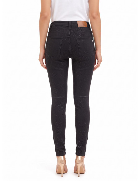 Jeans skinny elásticos revestidos de lantejoulas na parte da frente Rinascimento