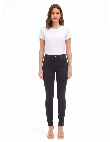 Jeans skinny elásticos revestidos de lantejoulas na parte da frente Rinascimento