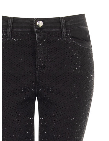 Jeans skinny elásticos revestidos de lantejoulas na parte da frente Rinascimento