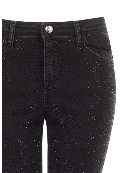 Jeans skinny elásticos revestidos de lantejoulas na parte da frente Rinascimento