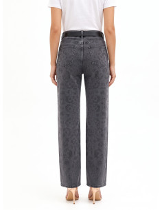 Jeans straight deslavados com padrão malhado em strass na parte da frente Rinascimento 2