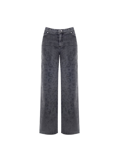 Jeans straight deslavados com padrão malhado em strass na parte da frente Rinascimento