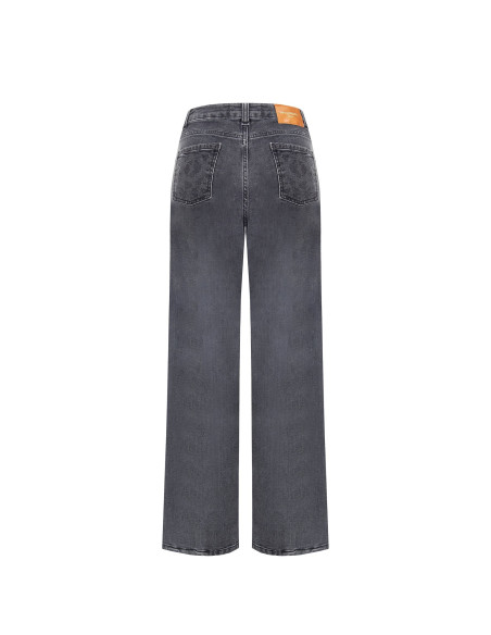Jeans straight deslavados com padrão malhado em strass na parte da frente Rinascimento