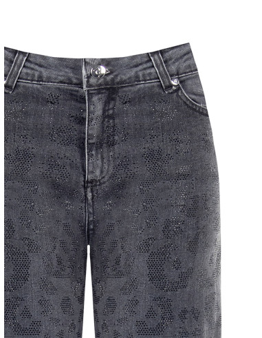 Jeans straight deslavados com padrão malhado em strass na parte da frente Rinascimento