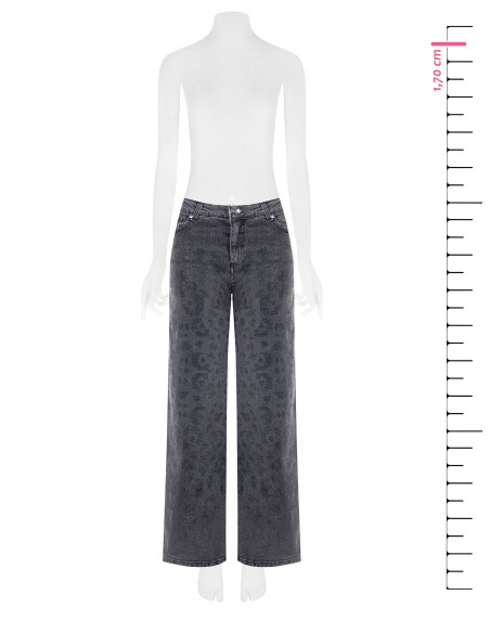 Jeans straight deslavados com padrão malhado em strass na parte da frente Rinascimento