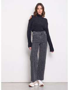 Jeans straight deslavados com padrão malhado em strass na parte da frente Rinascimento