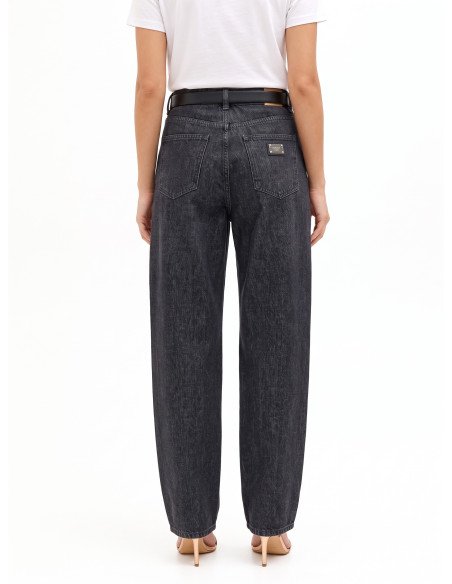 Jeans Wide Leg com etiqueta do logótipo no bolso traseiro Rinascimento