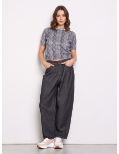 Jeans Wide Leg com etiqueta do logótipo no bolso traseiro Rinascimento