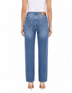 Jeans de corte direito com etiqueta com logótipo no bolso traseiro Rinascimento 2