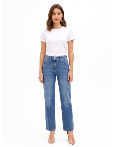 Jeans de corte direito com etiqueta com logótipo no bolso traseiro Rinascimento