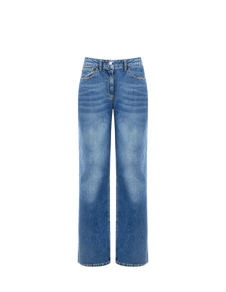 Jeans de corte direito com etiqueta com logótipo no bolso traseiro Rinascimento