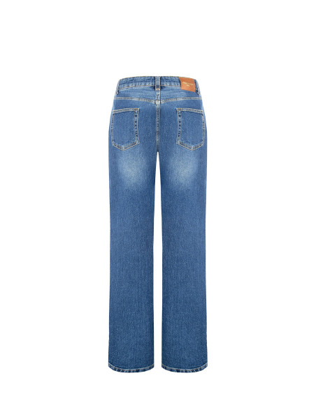 Jeans de corte direito com etiqueta com logótipo no bolso traseiro Rinascimento
