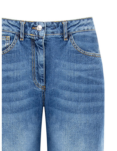 Jeans de corte direito com etiqueta com logótipo no bolso traseiro Rinascimento