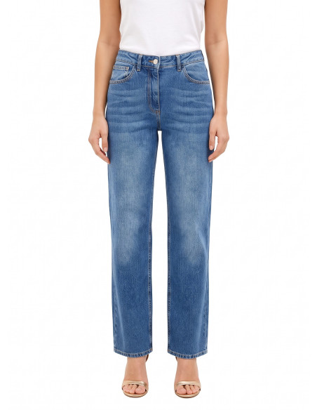 Jeans de corte direito com etiqueta com logótipo no bolso traseiro Rinascimento