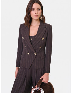 Blazer curto e cintado com riscas múltiplas Rinascimento