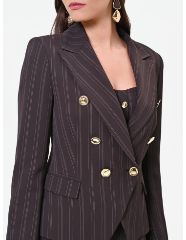 Blazer curto e cintado com riscas múltiplas Rinascimento