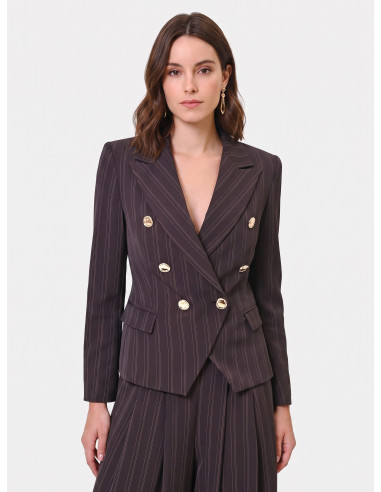 Blazer curto e cintado com riscas múltiplas Rinascimento