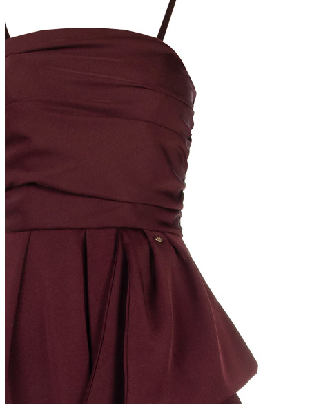 Vestido comprido rodado com maxi laço e tule na zona da abertura Rinascimento