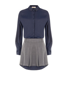 Vestido combinado com efeito de camisa e saia plissada Rinascimento