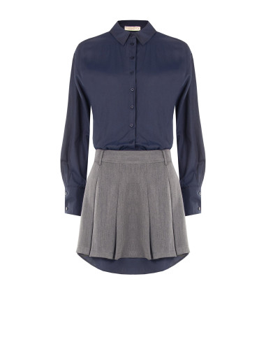 Vestido combinado com efeito de camisa e saia plissada Rinascimento
