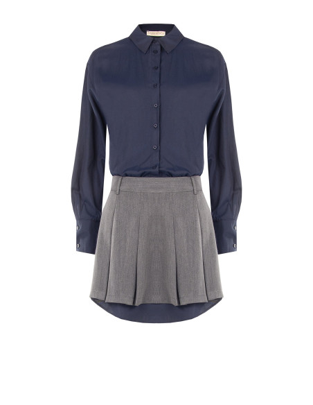 Vestido combinado com efeito de camisa e saia plissada Rinascimento