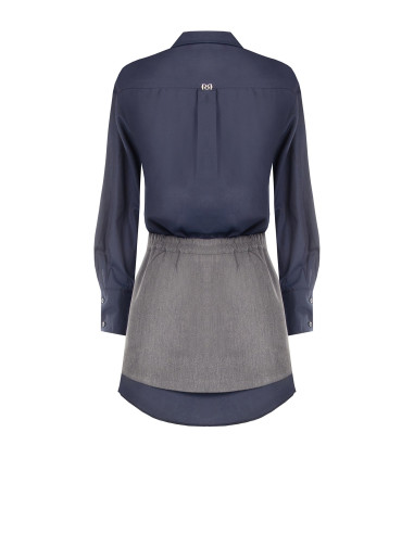 Vestido combinado com efeito de camisa e saia plissada Rinascimento