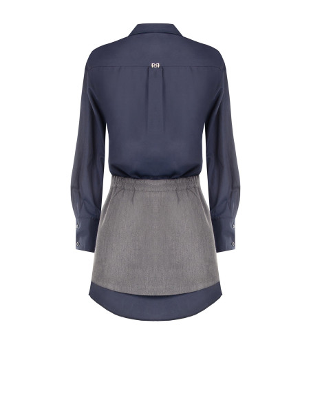 Vestido combinado com efeito de camisa e saia plissada Rinascimento