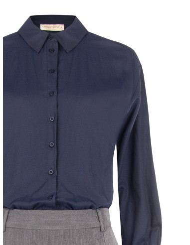 Vestido combinado com efeito de camisa e saia plissada Rinascimento