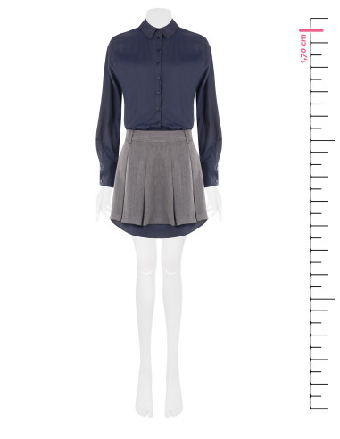 Vestido combinado com efeito de camisa e saia plissada Rinascimento