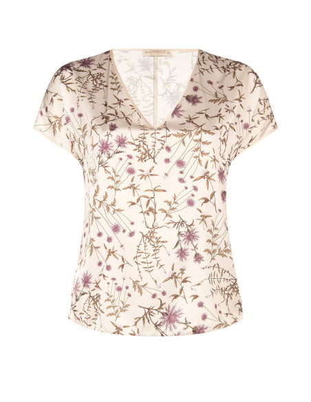 Blusa Fluida Curvy em Cetim com Padrão Floral Rinascimento Curvy