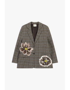 Blazer de fantasia axadrezada com flores pintadas Dixie - Bordeaux 2