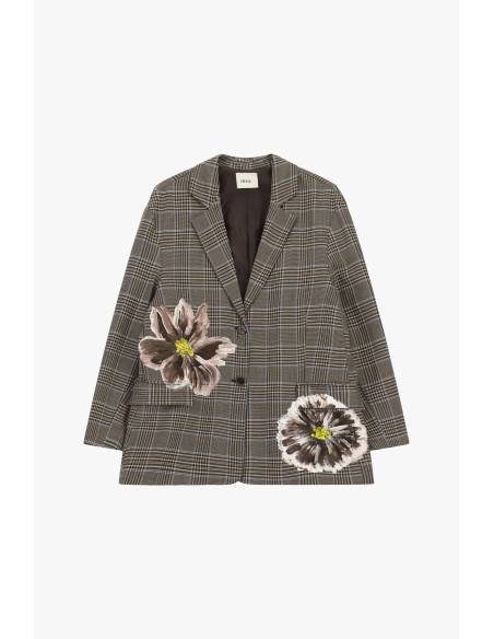 Blazer de padrão xadrez com flores pintadas Dixie - Castanho