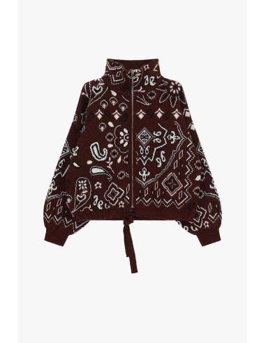 Cardigan com fecho e padrão Paisley Jacquard Dixie - Bordeaux