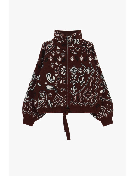 Cardigan com fecho e padrão Paisley Jacquard Dixie - Bordeaux