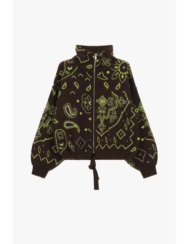 Cardigan com fecho e padrão paisley em jacquard Dixie - Castanho