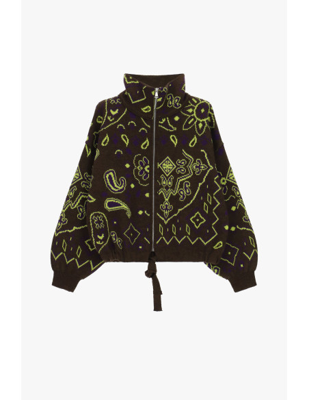 Cardigan com fecho e padrão paisley em jacquard Dixie - Castanho