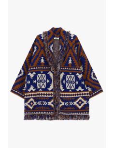 Poncho com franjas, padrão geométrico em jacquard Dixie - Cor de tijolo 2