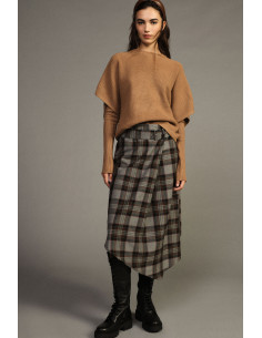 Saia midi envelope com cinto e padrão tartan Dixie