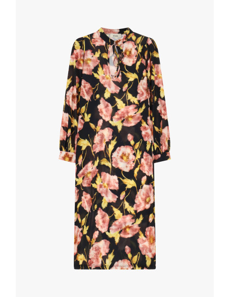 Vestido midi com estampado floral, mangas 3/4 e decote em V Dixie