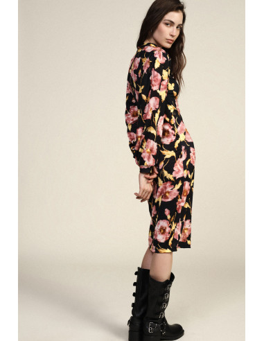 Vestido midi com estampado floral, mangas 3/4 e decote em V Dixie