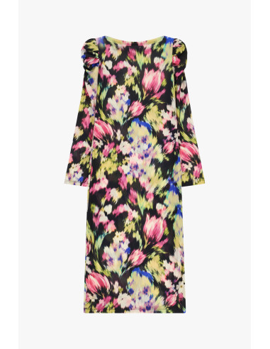 Vestido midi com estampado floral e ombros franzidos Dixie