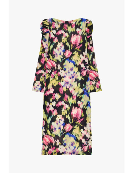 Vestido midi com estampado floral e ombros franzidos Dixie