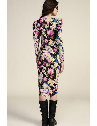 Vestido midi com estampado floral e ombros franzidos Dixie