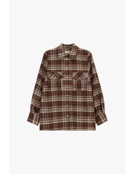 Camisa aos quadrados com bolsos frontais e mangas compridas Dixie - Castanho
